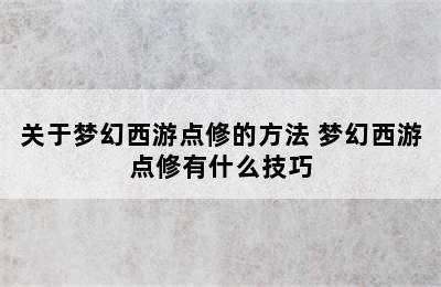 关于梦幻西游点修的方法 梦幻西游点修有什么技巧